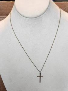 lot 154 image: Vintage 12kt (cannot read clearly) gold chain and cross necklace