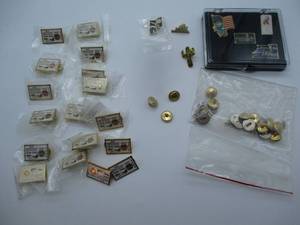 lot 3 image: Various Ohio Seal Waterbury Buttons, Olympic Pins, and others.