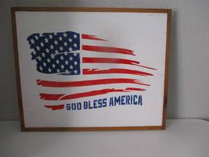 lot 17 image: Handmade Wood - God Bless America Framed Wall Hanging - 21W x 17T