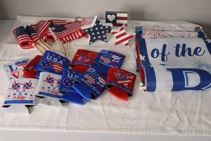 lot 60 image: New USA Can Koozies, Flags and Decor