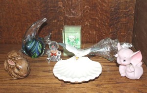 lot 119 image: Mixed figures like seagull and shell ashtray or catchall dish  rabbit figurine handcrafted art glass angel fish figurine and much more see pictures for details