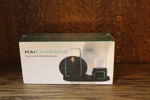 lot 9 image: Maicharging Single-Cable Wireless Charging Pad, which is a 3-in-1 dock designed to charge multiple devices simultaneously. NIB