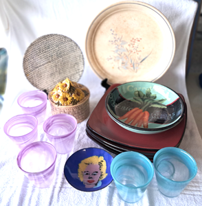 lot 169 image: Vintage Noritake platter and assorted dishware plus lava pattern glass sets