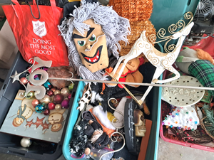 lot 198 image: 3 storage totes packed full of various holiday decor