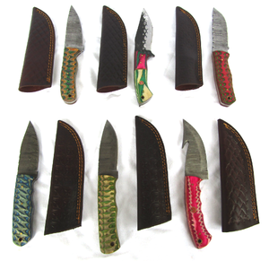 lot 39 image: NEW genuine Damascus steel blade knives with leather sheaths (Bid is times the quantity)