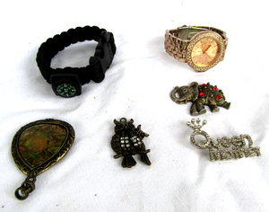 lot 158 image: Designer style watch, Brooches and more as shown