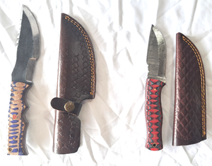 lot 48 image: NEW genuine Damascus steel blade knives with leather sheaths (Bid is times the quantity)