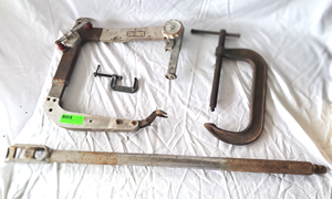 lot 65 image: Large & small C-clamps, plus pipe bender