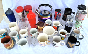 lot 201 image: Assorted travel mugs, cups and more as shown
