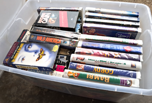 lot 136 image: Storage tote full of classic HVS movies