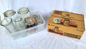 lot 124 image: Golden Harvest Mason jars NIB and assorted glass jars