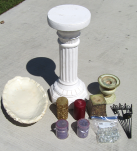 lot 55 image: Plaster roman style column, assorted candles and more