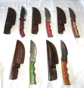 lot 84 image: NEW genuine Damascus steel blade knives with leather sheaths (Bid is times the quantity)