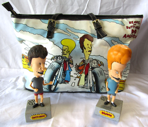 lot 92 image: Beavis & Butthead bobble heads and matching purse