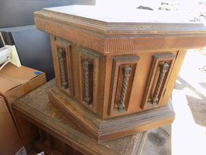lot 92 image: 2 End tables -MCM 1 square and 1 octagon both with doors