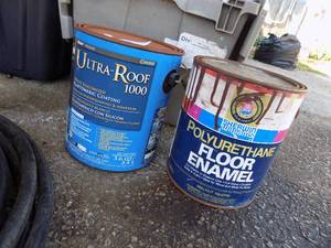 lot 101 image: Roof coating and floor enamel both cans partially full