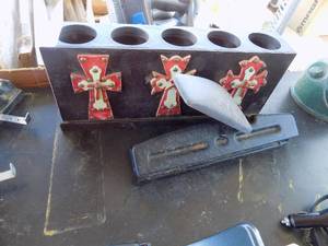 lot 113 image: Cross candle holder and hole punch