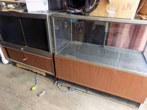 lot 20 image: Glass display CASE W Cabinets ON THE LOWER BACKSIDE 5FT x 3.5HT 24 D -  QTY 2