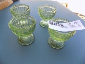 lot 52 image: GREEN GLASS CANDLEHOLDERS  QTY 4