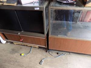 lot 195 image: Glass display CASE W Cabinets ON THE LOWER BACKSIDE 5FT x 3.5HT 24 D -  QTY 2
