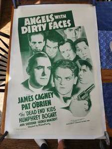 lot 1 image: Vintage 1950s movie poster - Angels with Dirty Faces - 27 x 41 - James Cagney, Pat OBrian, Humphrey Bogart - Has been professionally reserved with a linen backing ( $150 to $275 process) - Very Nice poster - High Dollar item