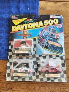 lot 176 image: Racing Champions Collectors Edition 1992 Daytona 500 - 164 Nascar racecars top 3 - Davey Allison, Morgan Shepherd, and Geoff Bodine - appears to be signed by Davey Allison and Morgan Shepherd - Authentication Unknown