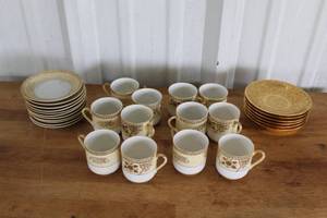 lot 7 image: white and gold collectible tea or coffee cup and saucers made in Japan and others see pictures