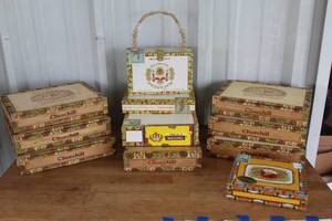 lot 35 image: collection of empty wooden cigar boxes