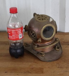 lot 41 image: decorative reproduction of a vintage US Navy Mark V copper and brass diving helmet, often used as desk dcor.