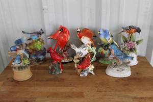 lot 45 image: vintage Stangl porcelain bird figurines, known for their hand-painted details