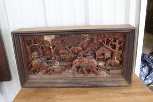 lot 94 image: hand-carved 3D relief wall panel