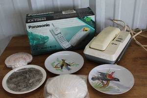 lot 148 image: collection of vintage decorative plates and phones and shells