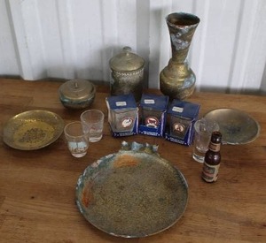 lot 149 image: collection of vintage-style metal tableware,and shot glasses