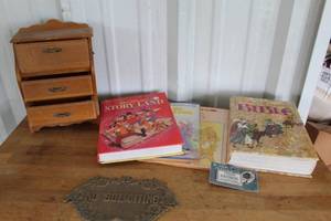 lot 162 image: No Soliciting plaque,and vintage hardcover book is The Childrens Bible and much more see pictures for details