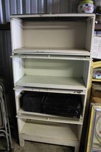 lot 164 image: stacking barrister bookcase, top one is missing glass on door (contents not included)