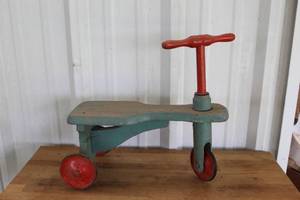 lot 175 image: antique childrens ride-on toy wooden tricycle