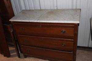 lot 360 image: antique wooden chest of drawers with a white marble top,