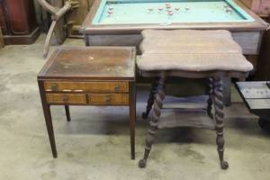 lot 407 image: Victorian-era antique parlor table with distinctive barley twist legs and ball-and-claw feet need of restoration and more see pictures