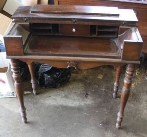 lot 411 image: vintage wood spinet desk or writing secretary table