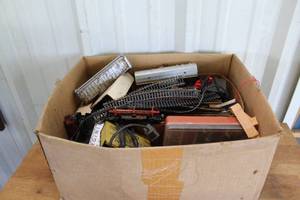 lot 433 image: vintage mixed lot of model trains and tracks and cars see pictures for details