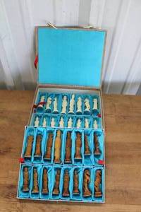 lot 435 image: vintage hand-carved Chinese chess set with pieces