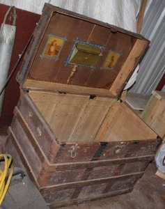 lot 444 image: vintage wooden chest travel trunk