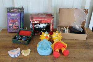 lot 454 image: vintage 1990 Burger King plush dolls featuring characters from The Simpsonsvintage dental teeth plaster castsChinese Baoding balls, and much more see pictures for details