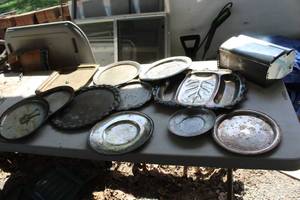 lot 457 image: collection of vintage silver-plated serving trays and platters and more see pictures for details