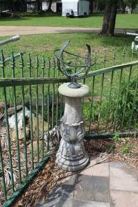 lot 466 image: decorative cast limestone sundial plinth with a verdigris armillary sphere.