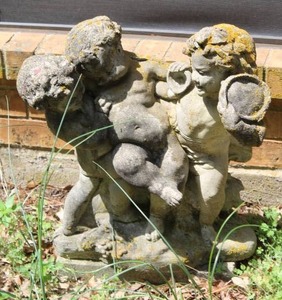 lot 490 image: vintage cast stone cherub garden statue