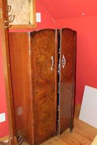 lot 497 image: vintage walnut Art Deco wardrobe, likely from around 1930 (contents not included)