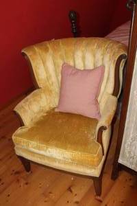 lot 507 image: vintage gold velvet channel back arm chair.