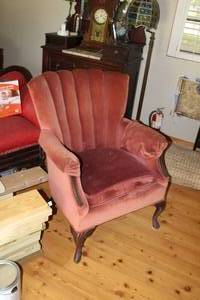 lot 516 image: vintage terracotta velvet channel back armchair.