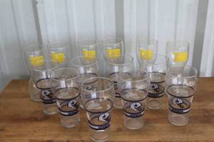 lot 542 image: vintage Coca-Cola pilsner-style drinking glasses featuring team logos.and more see pictures for details